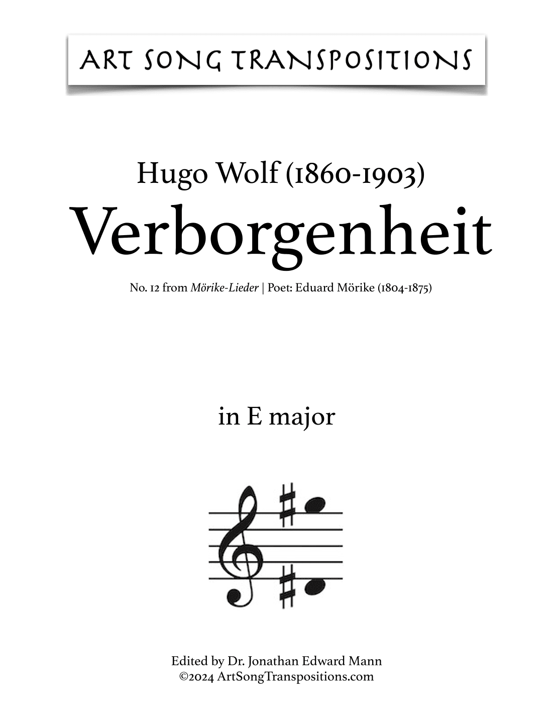 WOLF: Verborgenheit (transposed to E major) (arr. ArtSongTranspositions.com)