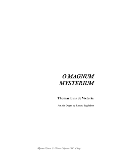 O MAGNUM MYSTERIUM - De Victoria - Arr. for Organ (arr. Renato Tagliabue)