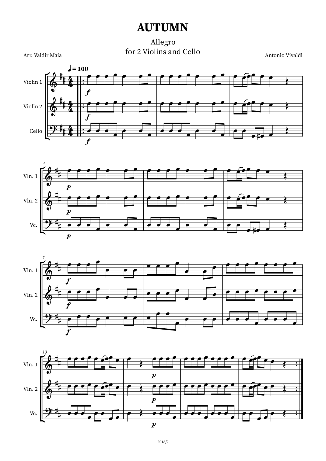 Autumn - The Four Seasons for String Trio (2 violins and cello) (arr. Valdir Maia)