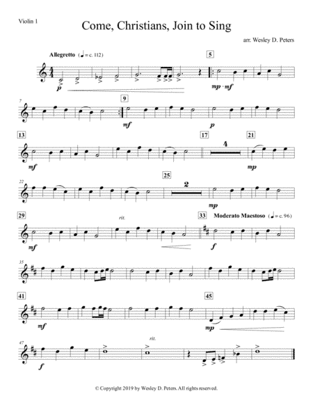 Come, Christians, Join to Sing (String Quartet) (arr. Wesley D. Peters)
