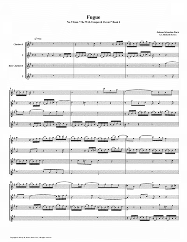 Fugue 09 from Well-Tempered Clavier, Book 1 (Clarinet Quartet) (arr. Richard Byrnes)