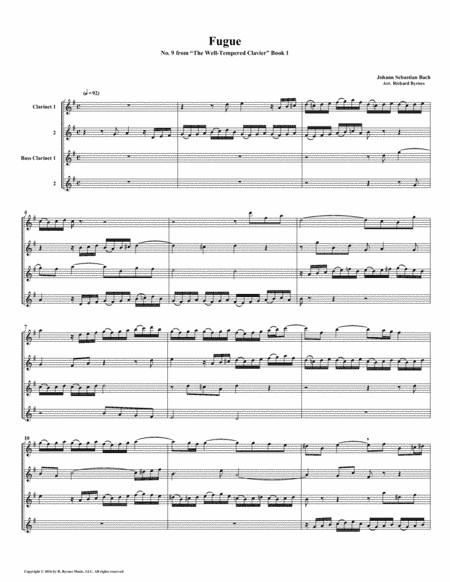 Fugue 09 from Well-Tempered Clavier, Book 1 (Clarinet Quartet) (arr. Richard Byrnes)