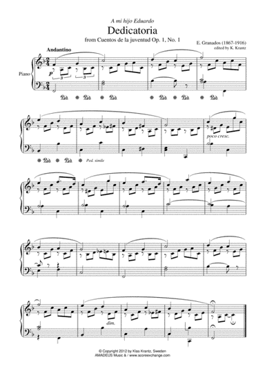 Dedicatoria Op. 1, No. 1 for piano solo (arr. K. Krantz)