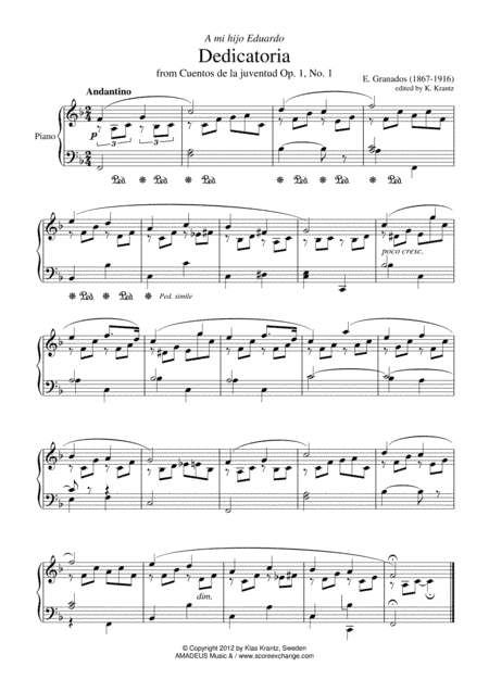 Dedicatoria Op. 1, No. 1 for piano solo (arr. K. Krantz)