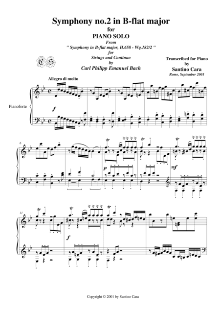Bach C.P.E. Symphony No.2 in B-flat major - Piano version (arr. Santino Cara)