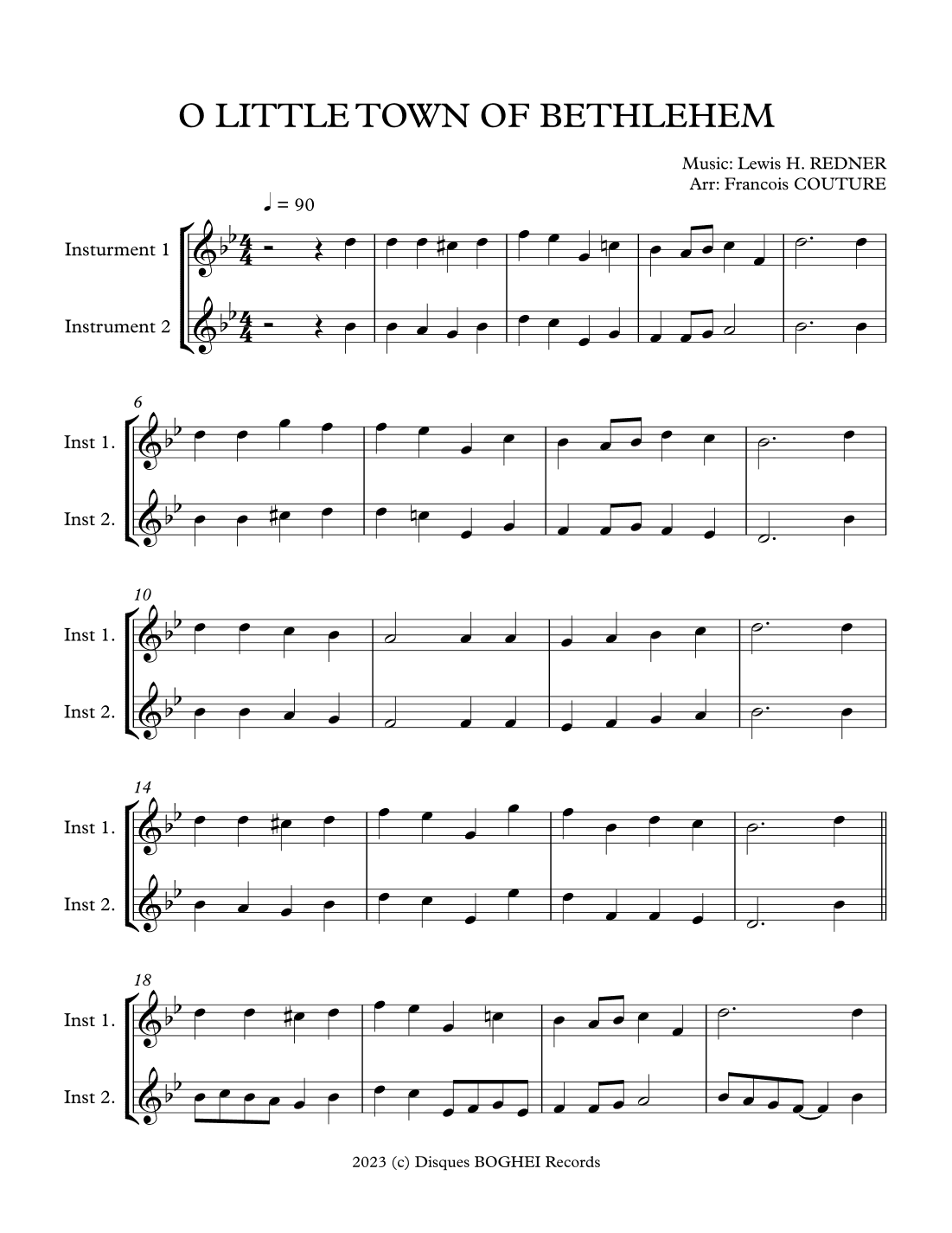 O LITTLE TOWN OF BETHLEHEM (arr. Francois Couture)