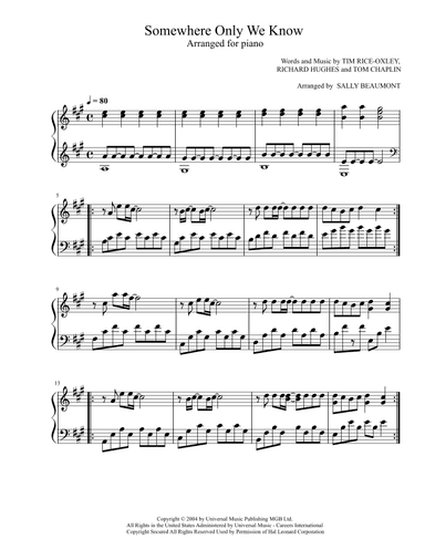 Somewhere Only We Know (arr. Sally Beaumont)