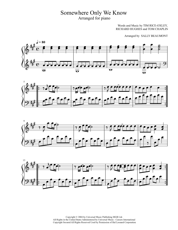 Somewhere Only We Know (arr. Sally Beaumont)