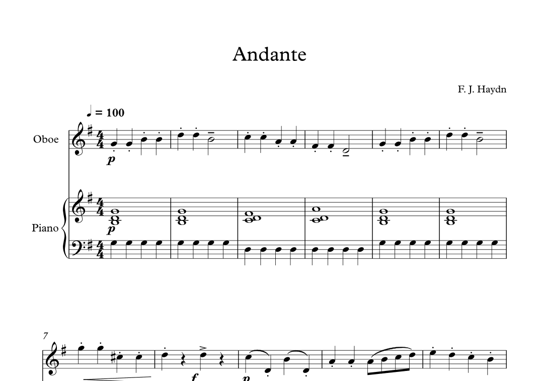 Andante (Surprise Symphony) - Franz Joseph Haydn (Oboe + Piano) (arr. Digital Book Music)