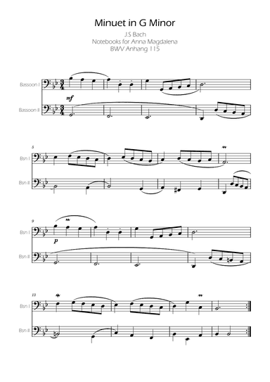 Minuet in G minor BWV Anh. 115 - Bach - Bassoon Duet (arr. Ygor Nunes)