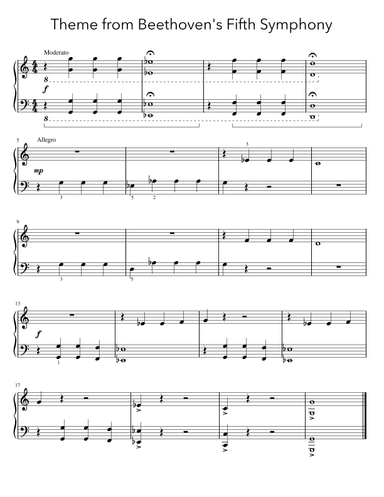 Theme from Beethoven's Fifth Symphony (Two Versions for Easy Beginner Piano) (arr. Dennis Cheng)