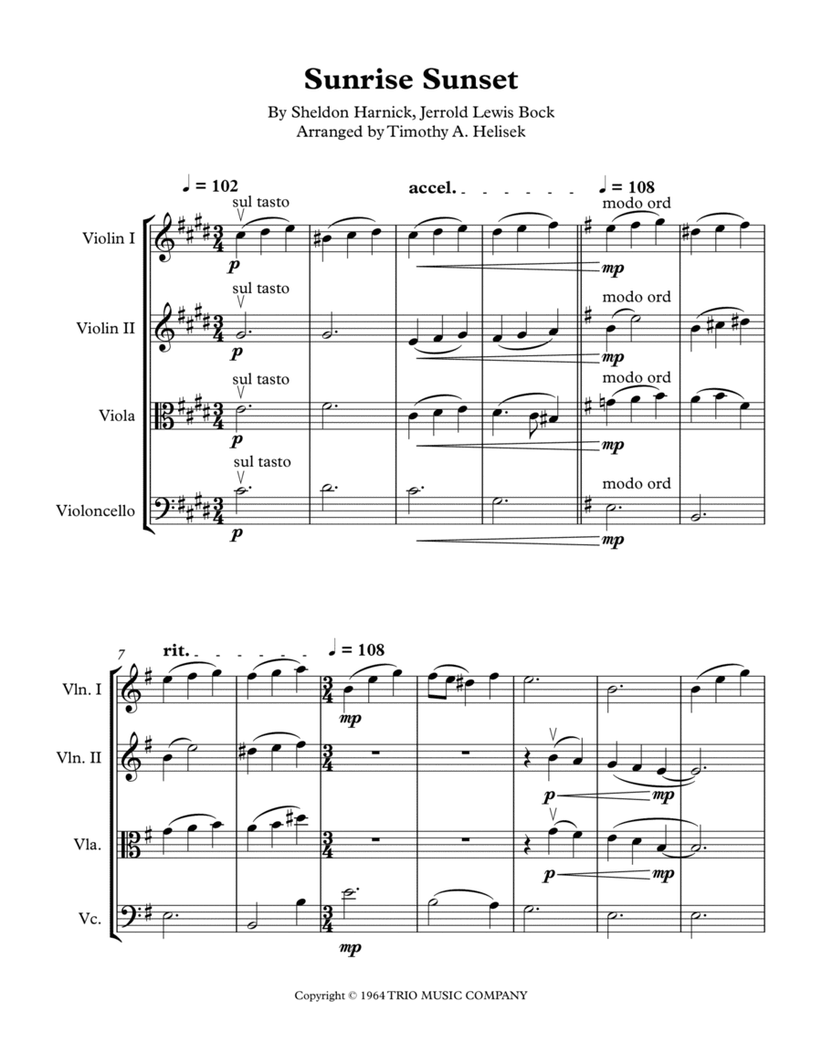 Sunrise, Sunset (arr. Timothy A. Helisek)