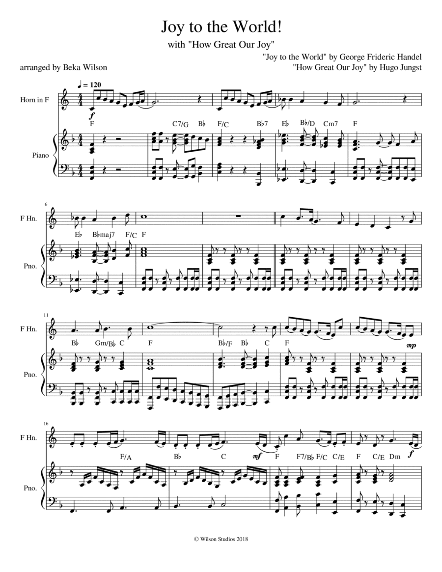 Joy to the World/How Great Our Joy--horn solo (arr. Beka Wilson)