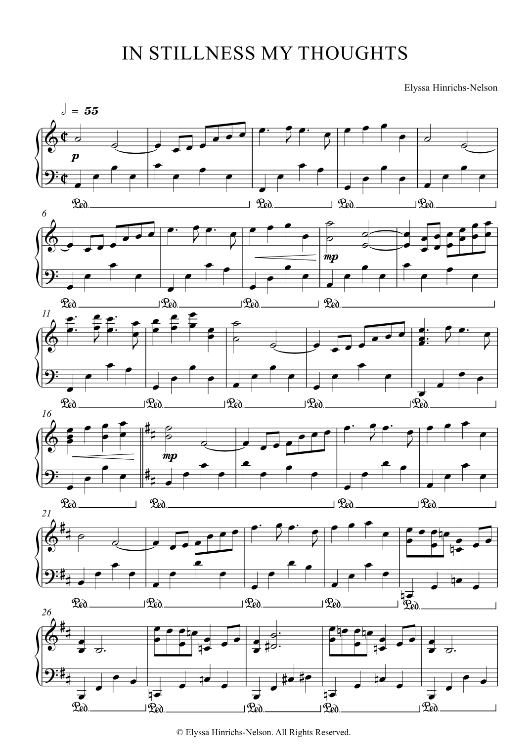 IN STILLNESS MY THOUGHTS Piano Solo by Elyssa Hinrichs-Nelson
