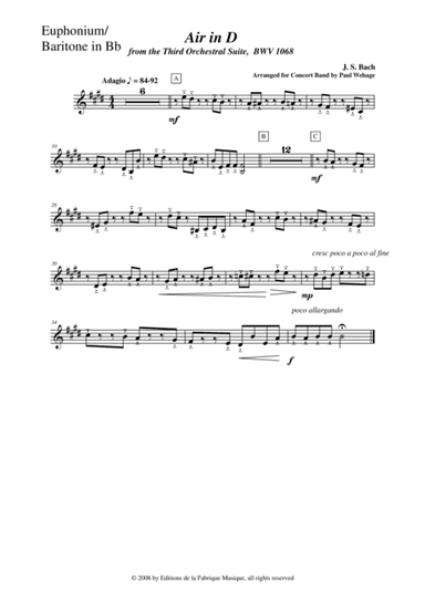 Johann Sebastian Bach/Wehage, Air in D from the Third orchestral suite, BWV 1068 arranged for concer (arr. Musik Fabrik Music Publishing)