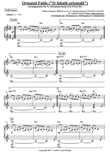 Oriental Fable ("O fabula orientala") - arr. for G-clef piano/harp (GCP/GCH) (from my Piano album