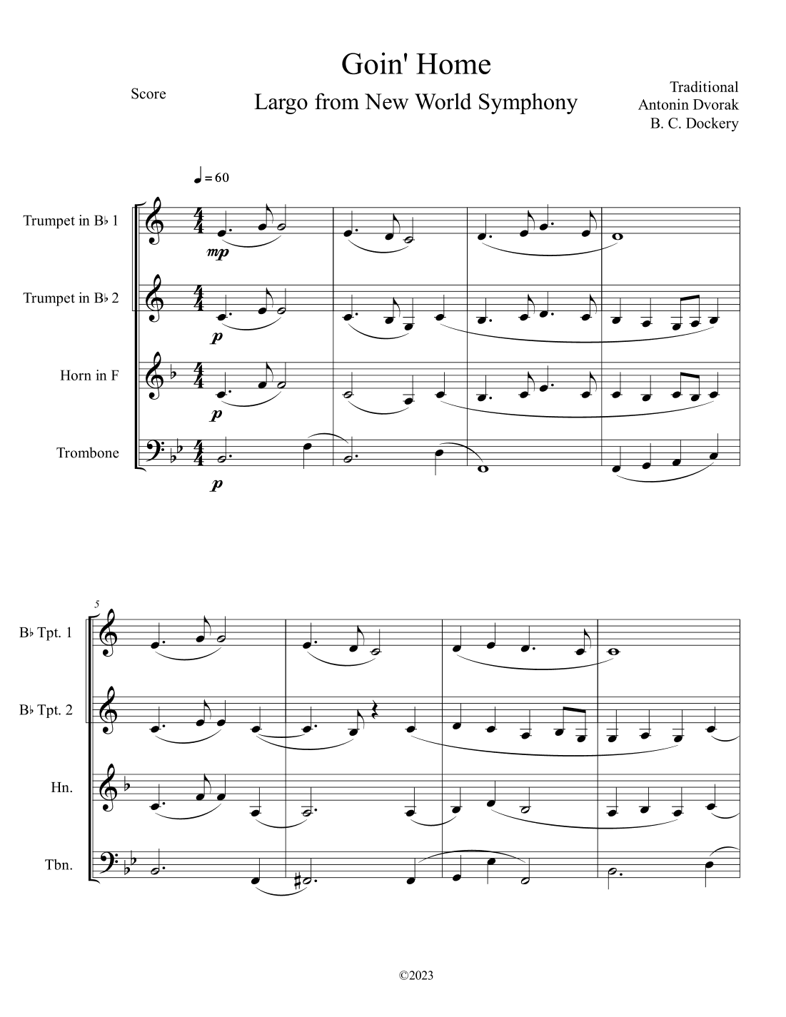 Goin' Home - Largo from New World Symphony (Brass Quartet) (arr. B. C. Dockery)