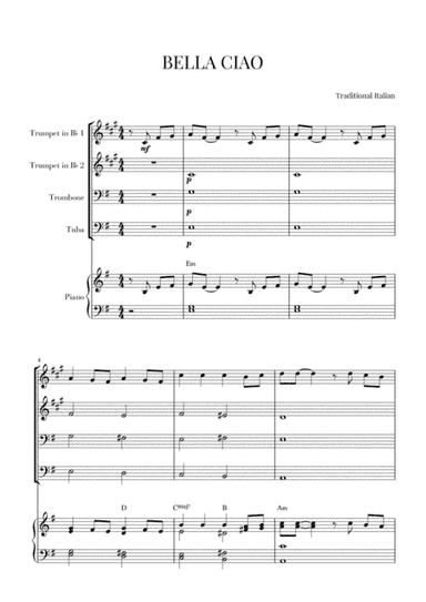 BELLA CIAO for Brass Quartet and Piano (arr. Cadenza Editions)