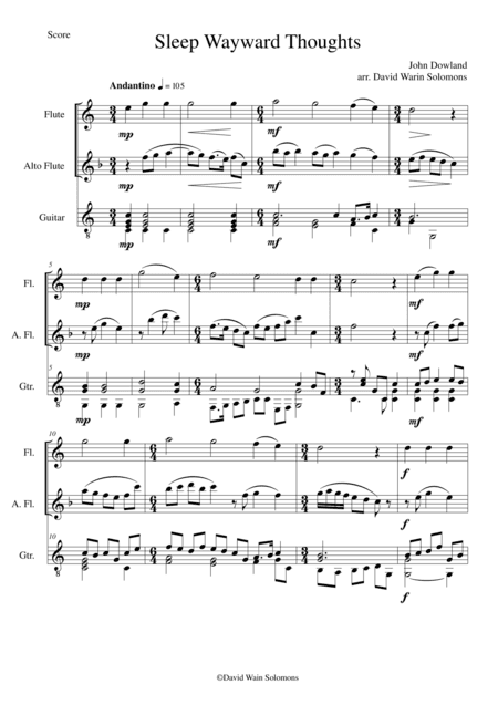 Sleep wayward thoughts for flute alto flute and guitar (arr. David Warin Solomons)