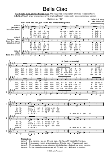 Bella Ciao - SSA/TBB/SAB a cappella (arr. Jake Alexander)