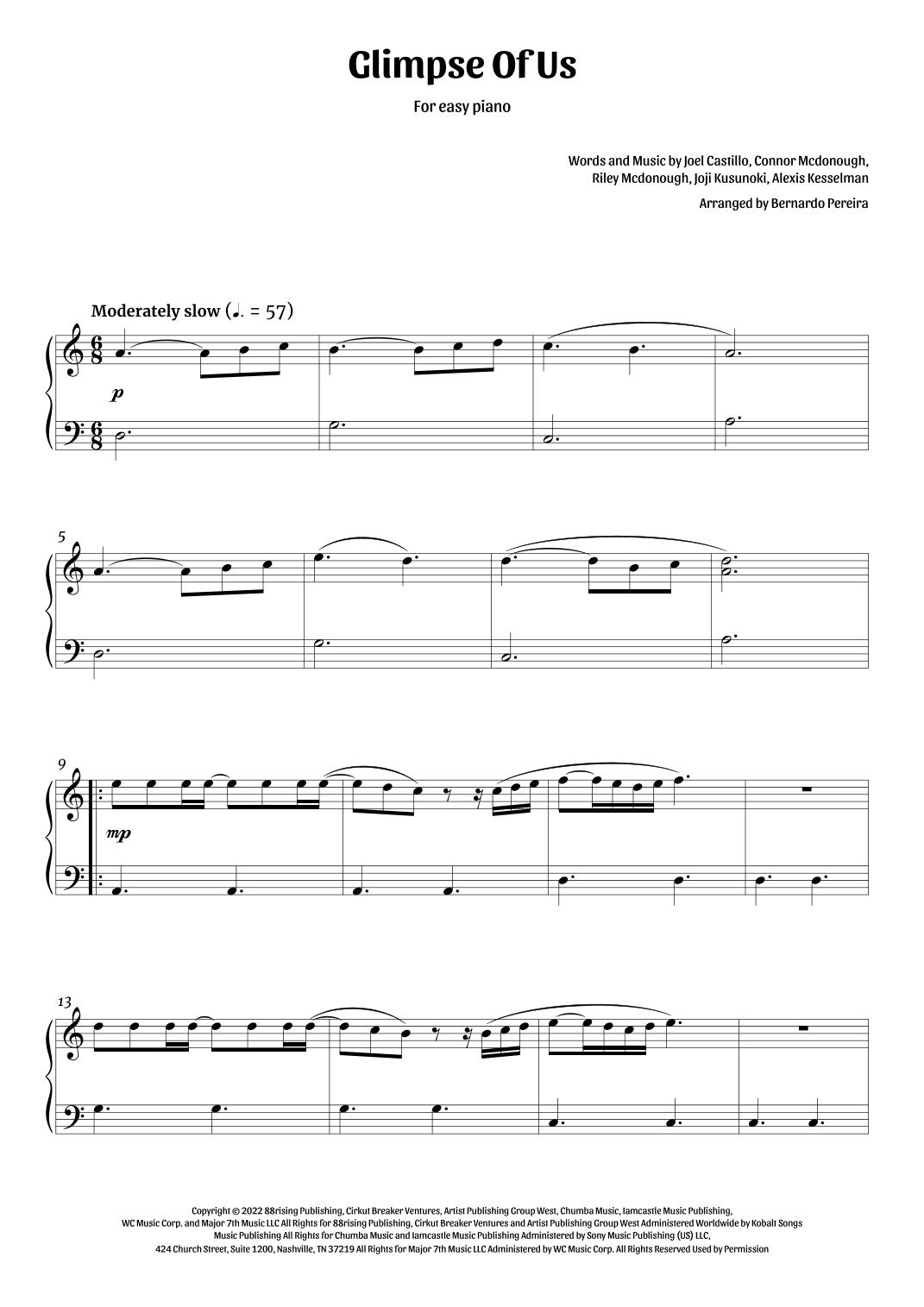 Glimpse Of Us (arr. Bernardo Pereira)