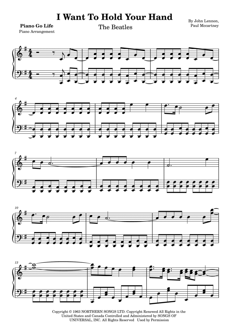 I Want To Hold Your Hand (arr. Piano Go Life)