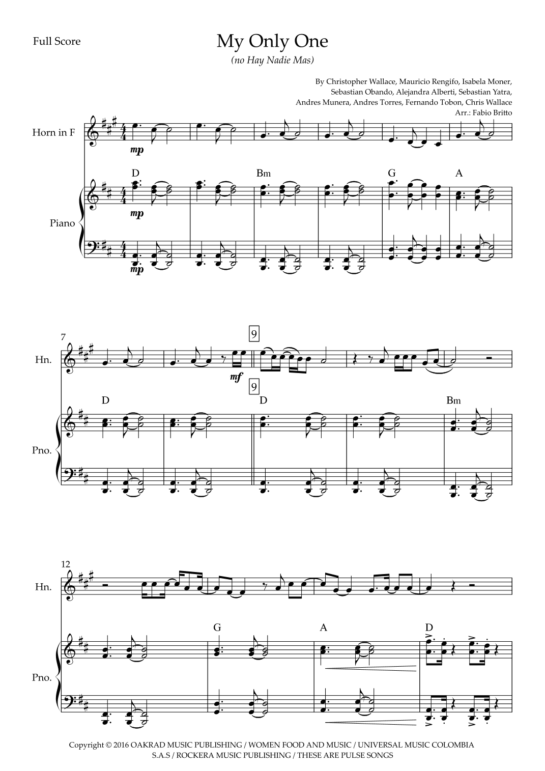 My Only One (no Hay Nadie Mas) (arr. Ottirb Sage)