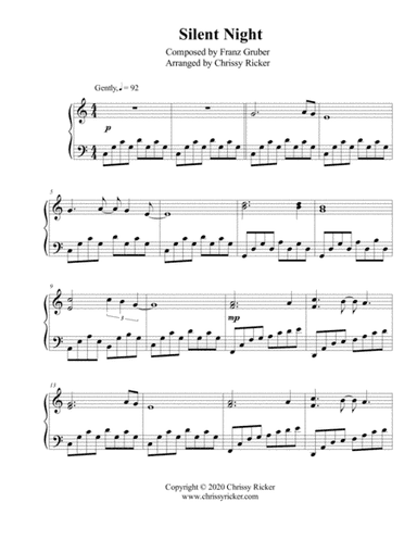 Silent Night (contemporary lyrical version) - late intermediate piano (arr. Chrissy Ricker)