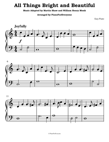 All Things Bright and Beautiful - Hymn (Easy Piano) (arr. PianoForEveryone)