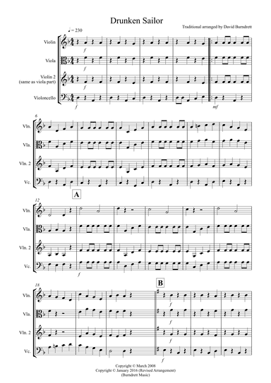 Drunken Sailor for String Trio (arr. David Burndrett)