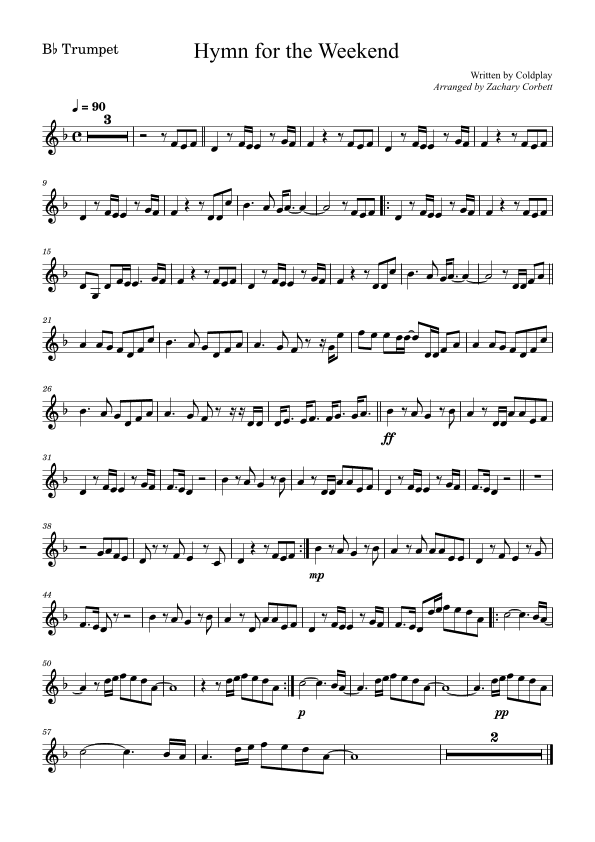 Hymn For The Weekend (arr. Zachary Corbett)