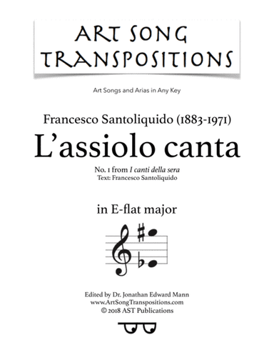 SANTOLIQUIDO: L'assiolo canta (transposed to E-flat major) (arr. ArtSongTranspositions.com)