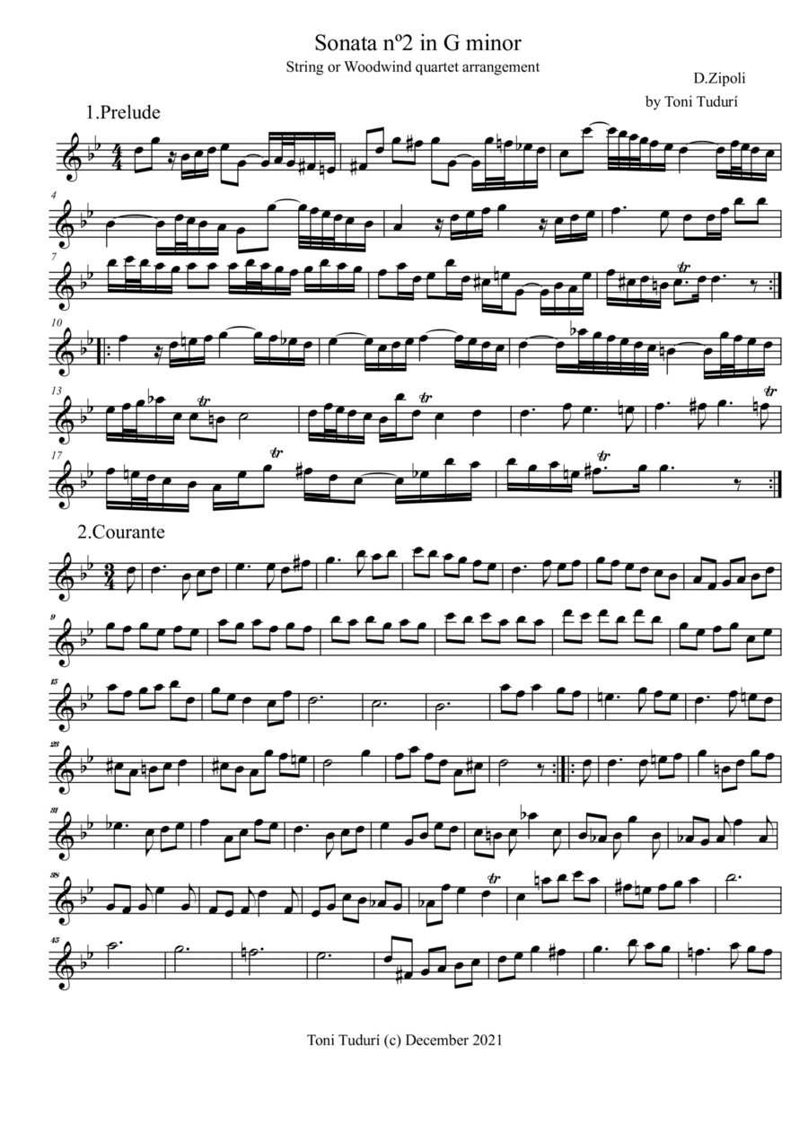 Sonata nº2 in G minor of D.Zipoli arrangement for quartet formations (arr. Antonio Tudurí)