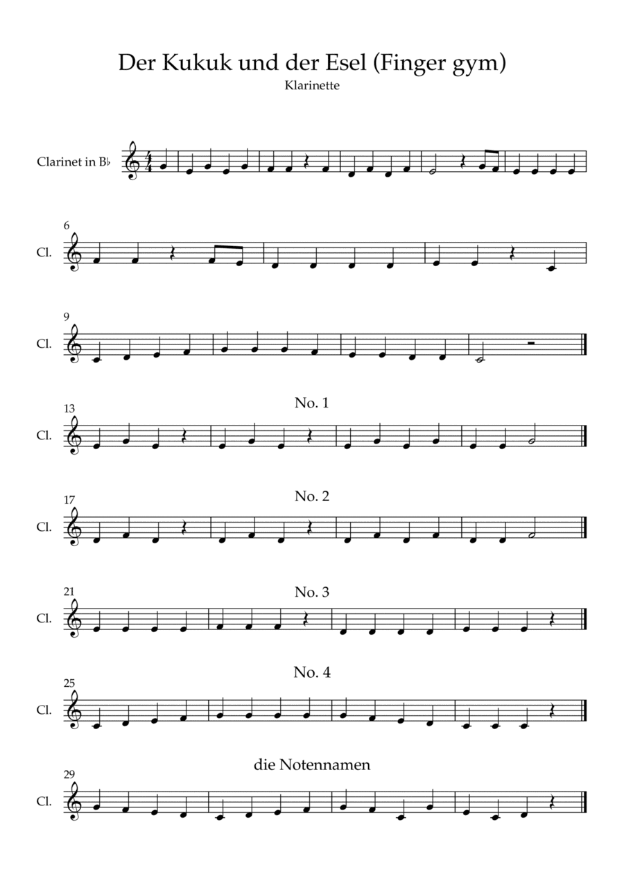 Der Kukuk und der Esel - Klarinette (Finger Gym) (arr. A. Turriff)