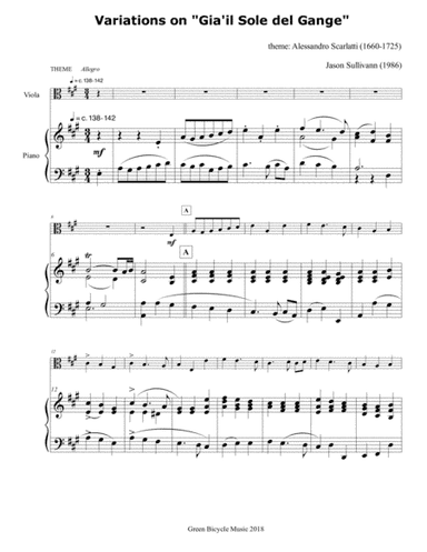 Variations on "Gia'il Sole del Gange" for Viola and Piano