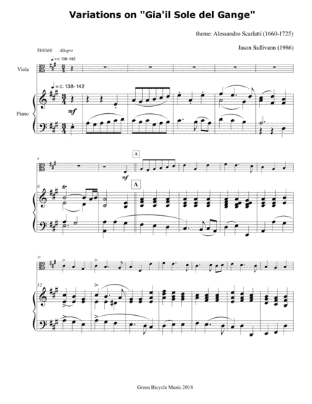 Variations on "Gia'il Sole del Gange" for Viola and Piano