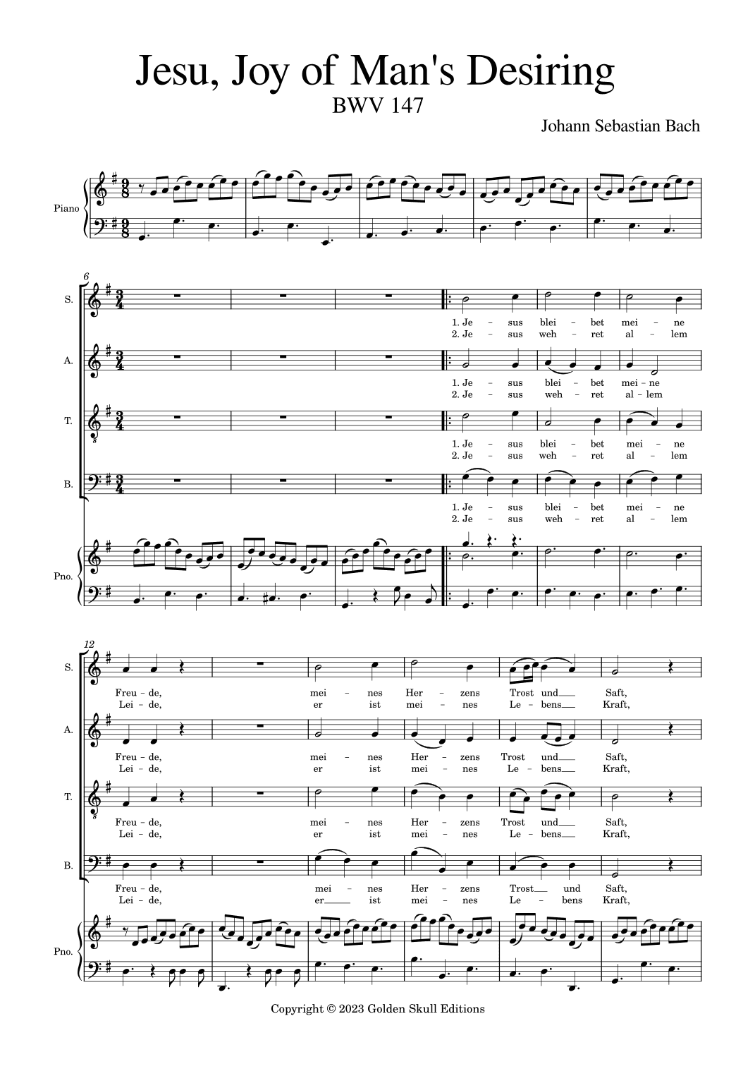 Jesu, Joy of Man's Desiring (arr. Golden Skull Editions)