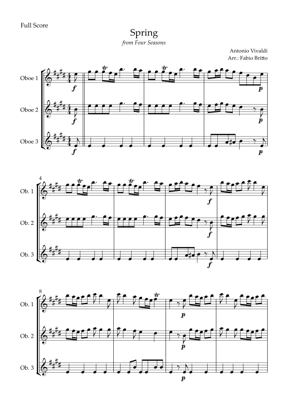 Spring (from Four Seasons of Antonio Vivaldi) for Oboe Trio (arr. Fabio Britto)