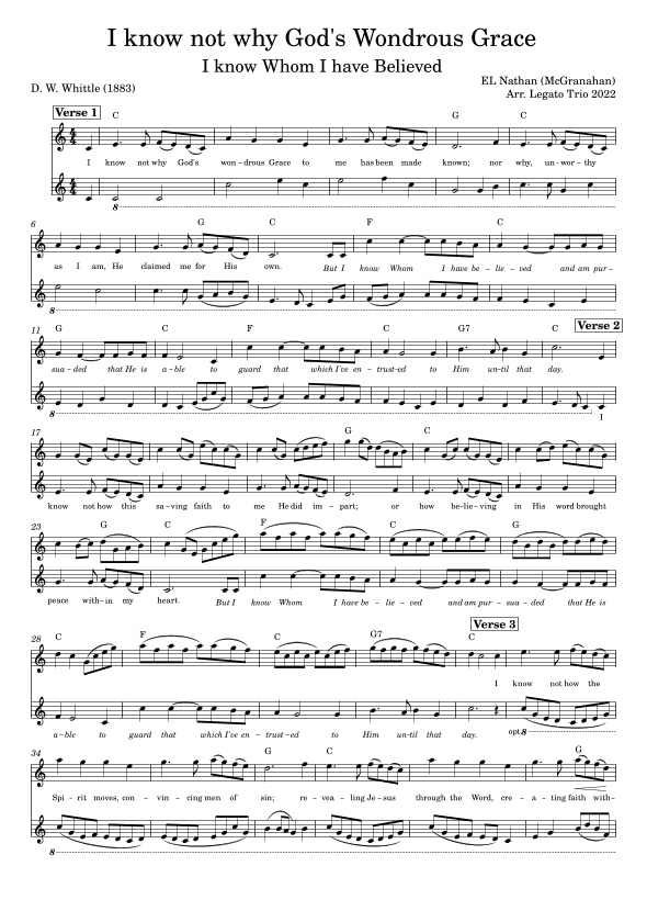 I know not why God's Wondrous Grace (I know whom I have Believed) (arr. Legato Trio)