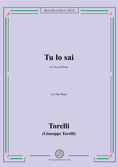 Giuseppe Torelli-Tu lo sai,in A flat Major,for Voice  and  Piano (arr. OSM Press)
