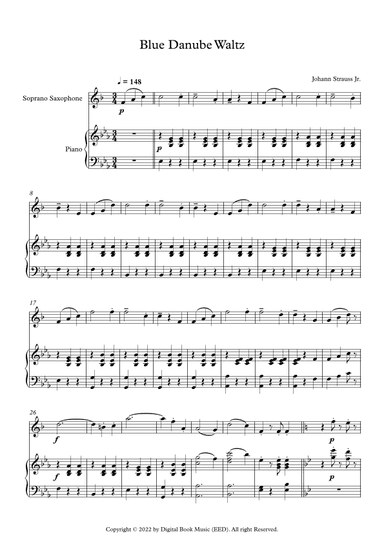 Blue Danube Waltz - Johann Strauss Jr. (Soprano Sax + Piano) (arr. Digital Book Music)