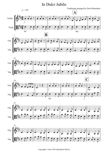 In Dulci Jubilo for Violin and Viola Duet (arr. David Burndrett)