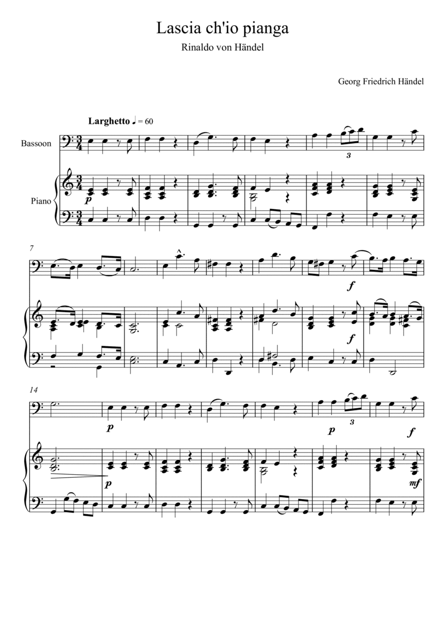Georg Friedrich Handel - Lascia ch'io pianga (Bassoon Solo) (arr. André Laitano)