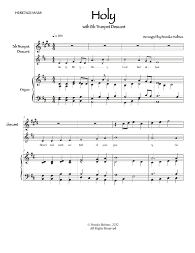 Heritage Mass Parts, "Holy" Trumpet Descant & Organ (arr. Brooks Holmes)