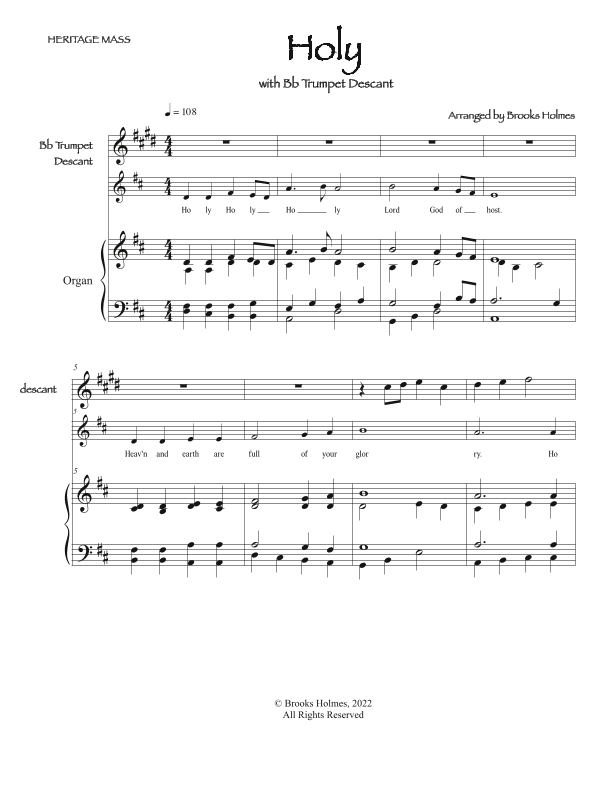 Heritage Mass Parts, "Holy" Trumpet Descant & Organ (arr. Brooks Holmes)