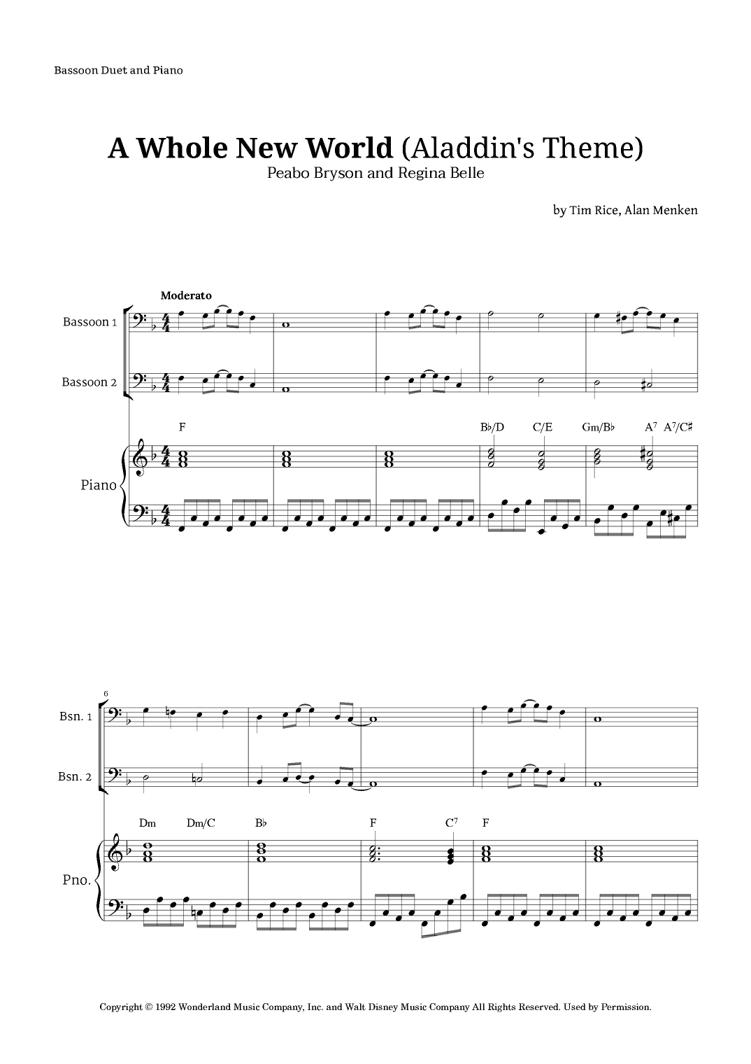 A Whole New World (aladdin's Theme) (arr. Langanho)