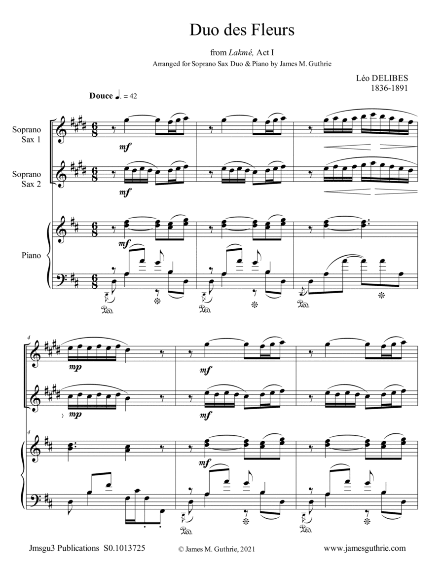 Delibes: Duo des Fleurs for Soprano Sax Duo & Piano (arr. James M. Guthrie)