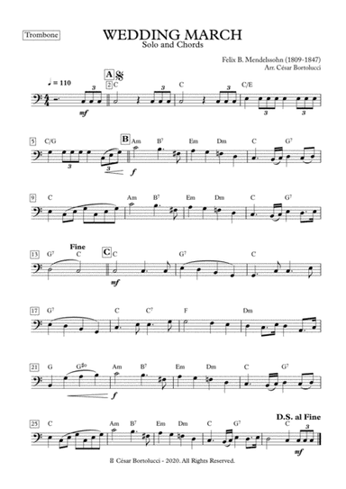 WEDDING MARCH - Trombone with Chords (arr. ACT Bortolucci)