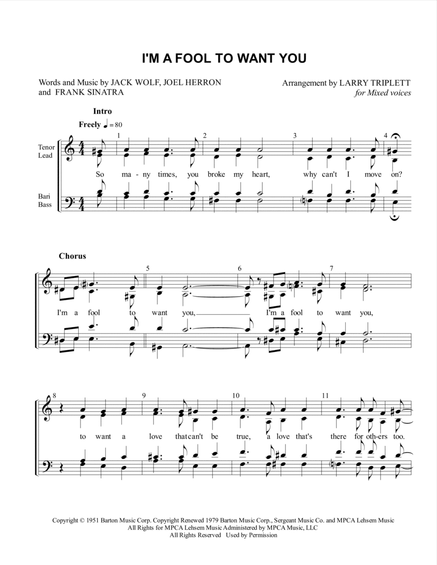 I'm A Fool To Want You (arr. Larry Triplett)