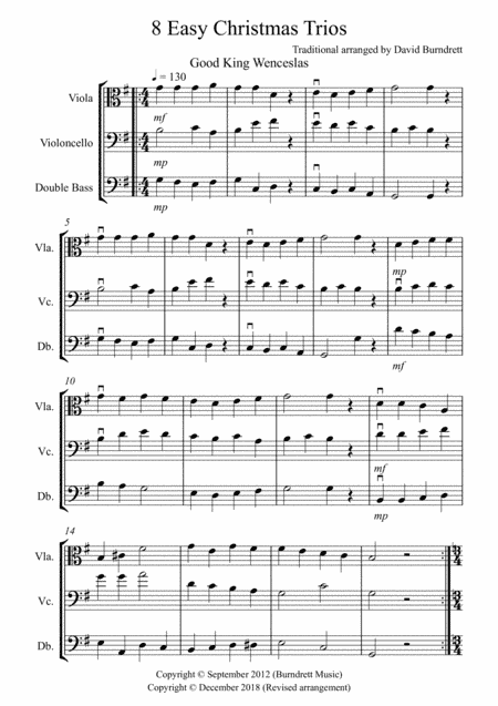 8 Easy Christmas Trios for Viola, Cello and Double Bass (arr. David Burndrett)